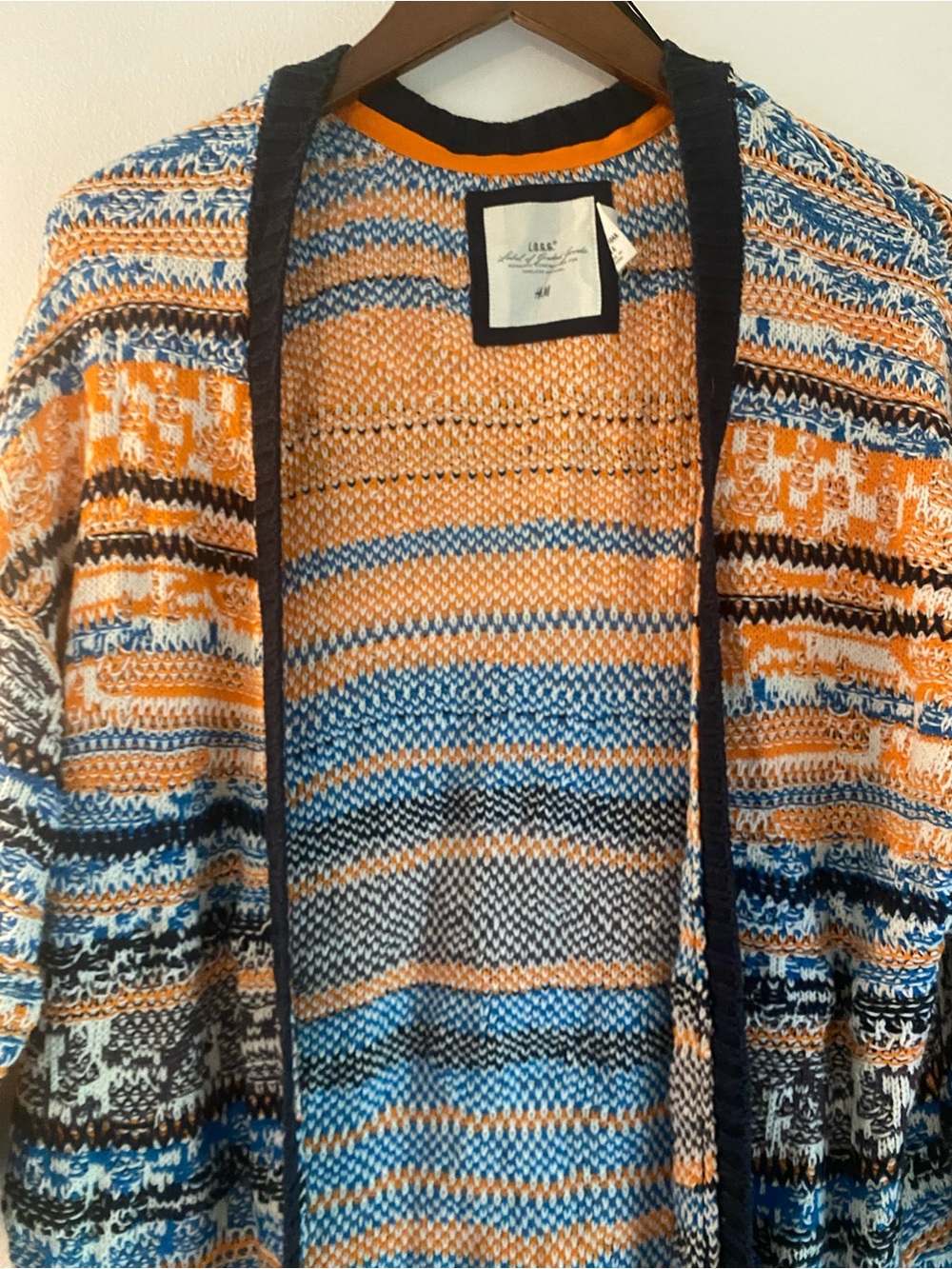 H&M Cotton Orange, Blue & Black Striped Knit Long Cardigan